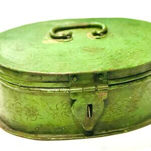 Vintage Green Metal Document Box | Hinged Lid | Rustic Antique Decor